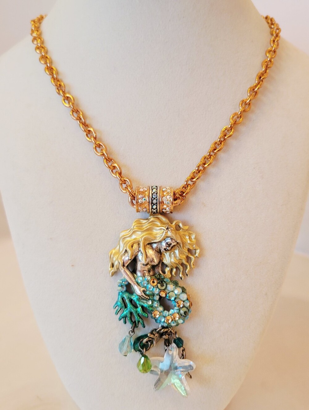 Kirks Folly Mermaid Pendant Necklace w Aqua and Green Accents & Gold-Tone Chain - Picture 12 of 12